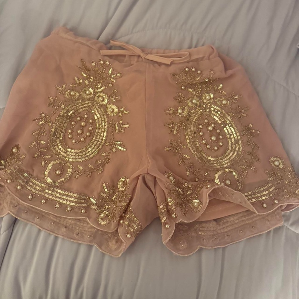 Embellished Gold and Pink Women's Shorts